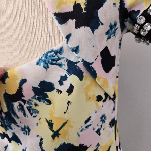JUICY COUTURE Floral Yellow/ Blue/black Dress with Studded Gem Collar. Size S - Picture 9 of 16